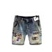 Men's Clothing High Street Fashion Retro Denim Shorts Loose Personality Trendy Ripped Patch 5 Point Pants_mkmklike.com