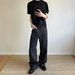 14oz Raw Denim Jeans – Black & Dark Blue Striped Straight Leg With Flared Wide Leg Silhouette_mkmklike.com