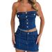 High-Waist Denim Skirt & Tube Top Set – Sexy Summer Outfit Bold & Beautiful – The Ultimate Summer Denim Set_mkmklike.com
