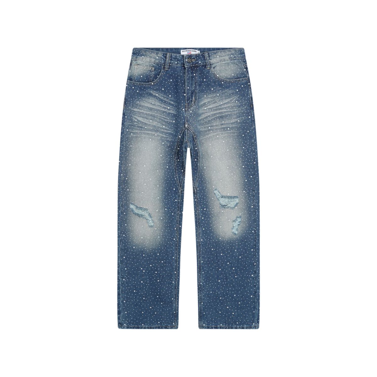 Vale Forever Full Rhinestone Straight-Leg Jeans Distressed Ripped Street Style Men_mkmklike.com