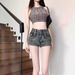 High-Waisted Retro Blue Denim Shorts for Women Sexy Tight Slimming A-Line Hot Pants American Trendy New Summer Style_mkmklike.com