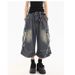Regular Unbranded Summer Design Sense Multi-Pocket Cargo Denim Capri Shorts Women Straight Pants High Waist_mkmklike.com