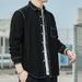 Autumn Men's Cotton Denim Korean Version Loose Inch Top Long Sleeved Shirt Black Trendy Cool Jacket Large Size_mkmklike.com