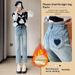 High-waisted Stretch Straight-leg Jeans For Women, 2024 Autumn And Winter New Style, Petite Size, Fleece-lined,_mkmklike.com