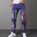 Men's Purple Distressed Skinny Jeans – Vintage Washed Denim Pants With Paint Splatter & Handmade Rips For Urban Streetwear_mkmklike.com
