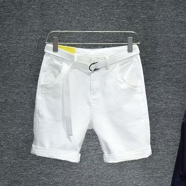 Men's Korean Style Slim Fit Ripped Denim Shorts Summer Trendy Casual Five Point Breeches_mkmklike.com