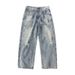 Men's Distressed Splatter Paint Jeans - Loose Fit Straight Leg High Street Vintage Graffiti Denim Pants_mkmklike.com