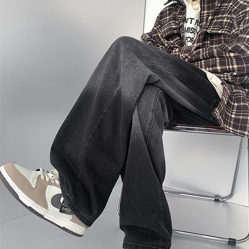 Nordmann Black Gradient Jeans For Men, Autumn And Winter Vintage Washed Casual Pants, American Style Loose Straight Versatile_mkmklike.com