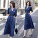 Long Sleeved Denim Dress For Women In The Spring And Summer Of , Thin Design, French Style, Stylish, Age Reducing,_mkmklike.com
