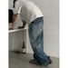 Retro Washed Cleanfit Straight Jeans Mid Waist Casual Trousers Loose Wide Leg Pants For Men And Women Cotton Zipper Fly_mkmklike.com