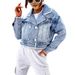 Women's Clothing Distressed Denim Jacket For Women - Oversized Washed Cotton Blend With Notch Lapel & Long Sleeves_mkmklike.com