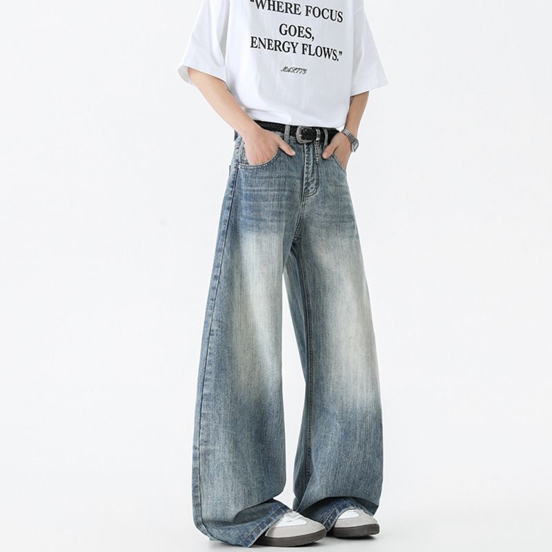LKTM Men's Retro Bamboo Pattern Curved Jeans Summer Wide Leg Pants Trendy Archer0603 Men's Wear for Unisex_mkmklike.com