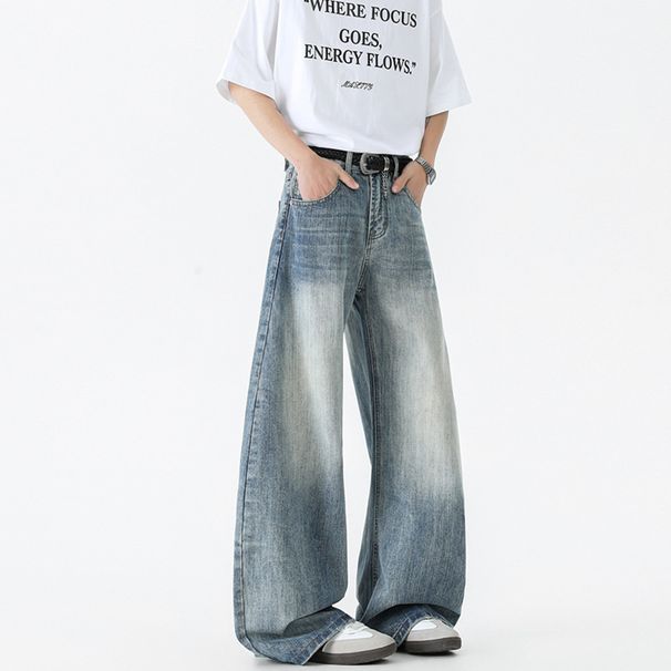 LKTM Men's Retro Bamboo Pattern Curved Jeans Summer Wide Leg Pants Trendy Archer0603 Men's Wear for Unisex_mkmklike.com