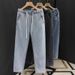 Men's Korean Style Retro Drawstring Elastic Waist Jeans Straight Leg Loose Fit Casual Wide Leg Pants Trendy For Teenagers_mkmklike.com