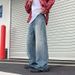 Retro American Men's Jeans Cross-Border Trade Loose Straight Leg Pants mid Waist Cotton Black Blue Wide Leg Non-Stretch_mkmklike.com
