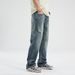 xxbro Men's Vintage Distressed Jeans – Cracked Design, Faded Wash, Retro Flared Denim Pants For Streetwear & Casual Style_mkmklike.com