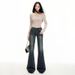 Rivet Low-waist Hot Girl Flared Jeans, 25 Autumn New American Style Elastic Versatile Slim-fit Micro-flare Denim Pants_mkmklike.com