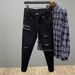 Men's Slim Fit Black Ripped Jeans - Stretch Comfort Denim Pants With Straight Leg & Mid Rise For Casual Wear_mkmklike.com