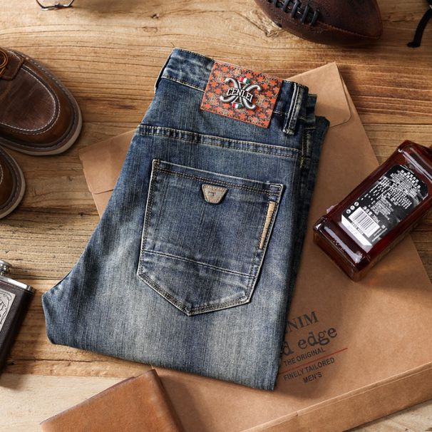 Spring/Summer Stretch Jeans High End Retro European American Style Blue Fashionable Long Pants Unique Straight Leg Men's Denim_mkmklike.com