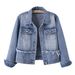 Women's Petite Short Denim Jacket Spring Style Versatile Slimming Waist Cinching Trendy Retro Top_mkmklike.com