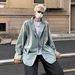 Denim Top Spring/Autumn New Vintage Unique Design Loose Suit Collar Jacket_mkmklike.com