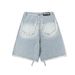 Men's Clothing High Street Retro Washed Raw Edge Denim Shorts Personality Hot Diamond Shorts Wide Leg_mkmklike.com