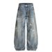 Vintage Distressed Ripped Denim Scimitar Pants Men's Punk Beggar Ink Splash Dirty Washed Curved Loose Wide-Leg Trousers_mkmklike.com