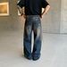Men's Vintage Distressed Denim Pants - Oversized Baggy Jeans With Frayed Hem & Streetwear Aesthetic (S-3XL, Washed Blue)_mkmklike.com