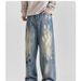 Unisex American High Street Straight Leg Jeans Graffiti Print Loose Fit Retro Trendy Pants Stylish Summer Cross Border E Commerce_mkmklike.com