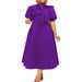 Women's Clothing fashion puff sleeves bow big skirt mid length dress_mkmklike.com