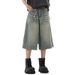 "Retro Wide-Leg 7/10 Denim Shorts – Vintage Washed Loose Fit Unisex Mid-Length Jeans For Summer"_mkmklike.com