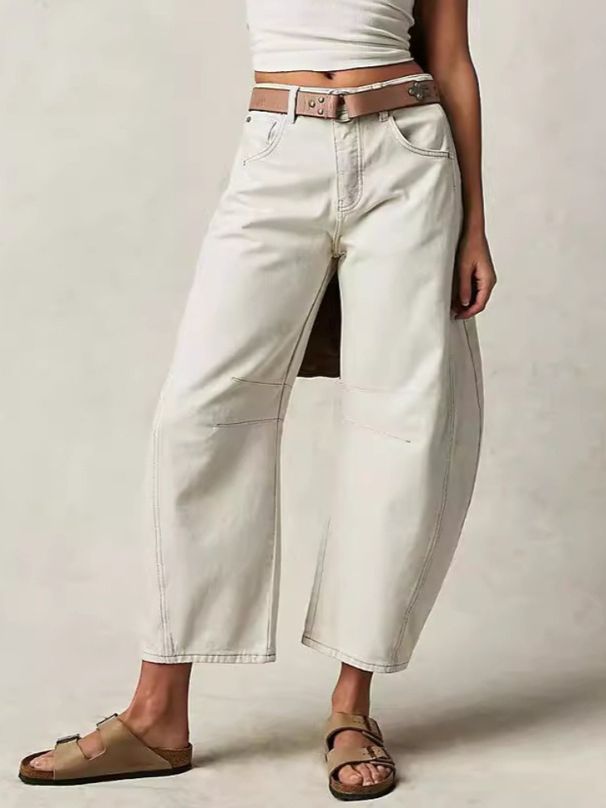 K Fashionable And Casual Women's Loose Wide Leg Pants, Mid Low Rise Denim Pants. No Belt Or Other Accessories_mkmklike.com