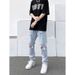 Nordmann American High Street Jeans Black Summer Slim Straight Leg Vintage Hip Hop Super Ripped Beggar Pants For Men_mkmklike.com
