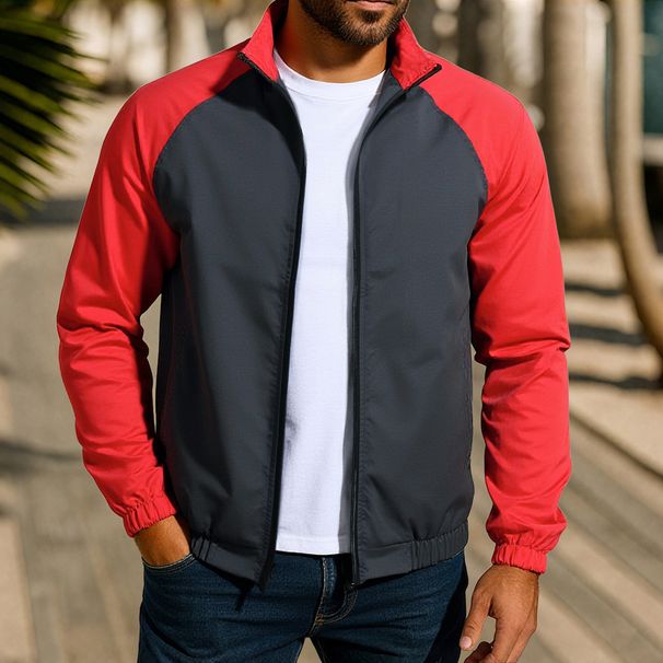 Men's Casual Jacket For Foreign Trade, New Autumn Trendy Brand, Stand-up Collar, Color-blocking, Versatile Jacket, Men's_mkmklike.com