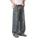 Men's Clothing High Street Retro Ink Splashed Jeans Distressed Dirty Washed Wide Leg Trousers_mkmklike.com