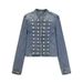 Women's Retro Double Breasted Denim Jacket Stand Collar Metal Button Autumn Clothing Hot Selling_mkmklike.com