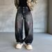 Galaxy Black Washed Straight-Leg Jeans – American Streetwear Distressed Denim With Hand-Painted Starry Effect (Relaxed Fit, Low Waist, No Stretch)_mkmklike.com