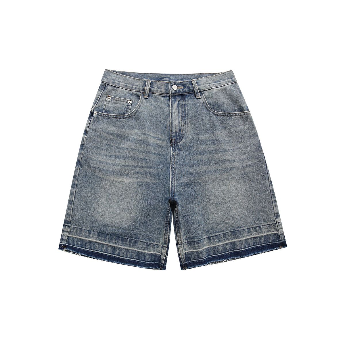 Men's Clothing Edge Washed White Distressed Denim Shorts Men's American Trendy Summer Loose Casual Shorts_mkmklike.com