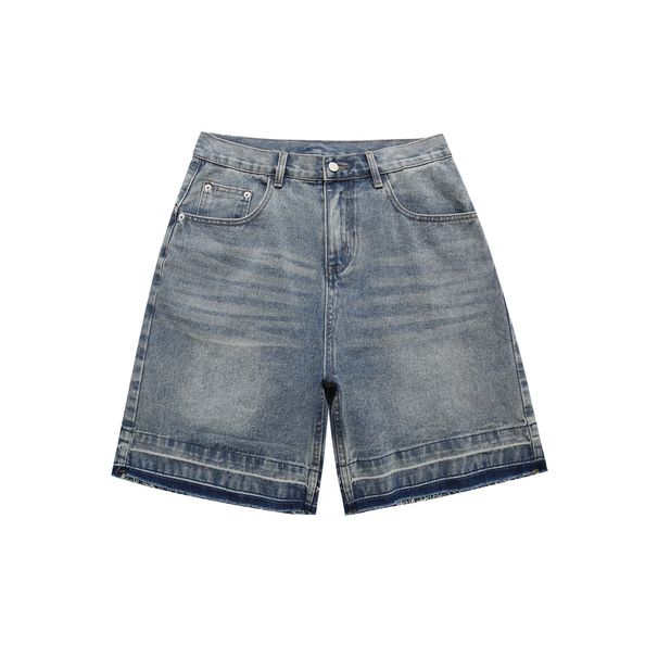 Men's Clothing Edge Washed White Distressed Denim Shorts Men's American Trendy Summer Loose Casual Shorts_mkmklike.com