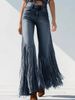 Women's Clothing Fringe Hem Raw Edge Distressed Denim Pants For Women - High Waisted Straight Leg Boho Chic Trousers With Asymmetrical Design_mkmklike.com