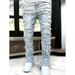 Men's Clothing Stretch Denim Jeans With Patchwork Layered Design - Straight Leg Casual Pants For Teens & Young Adults (Blue, Pink, Khaki, Black)_mkmklike.com