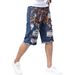 Men's Distressed Denim Shorts Casual Straight-Leg Mid-Length with Random Paint Print for Summer_mkmklike.com