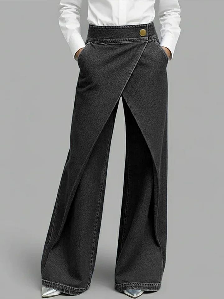 Women's High Waist Straight Leg Jeans - Classic Blue & Black Denim Pants For Casual Streetwear Fashion_mkmklike.com