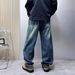 Men's American Washed Striped Jeans Casual Loose Fit Straight Leg Pants With Drawstring And Elastic Waist For Spring And Autumn_mkmklike.com