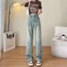 ELLE American Style Pocket Design Straight Jeans For Women 2025 New Retro Small Slimming Draped Narrow Wide Leg Pants_mkmklike.com