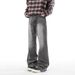 Men's Smoky Gray Distressed Denim Jeans Slightly Flared Loose Straight Leg Autumn Fashion High Street_mkmklike.com