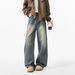 Men's Wide Leg Jeans – Straight Cut Relaxed Fit Denim Pants, Vintage Washed High-Rise Trousers With Raw Hem ( Distressed Detailing, Unisex Appeal)_mkmklike.com