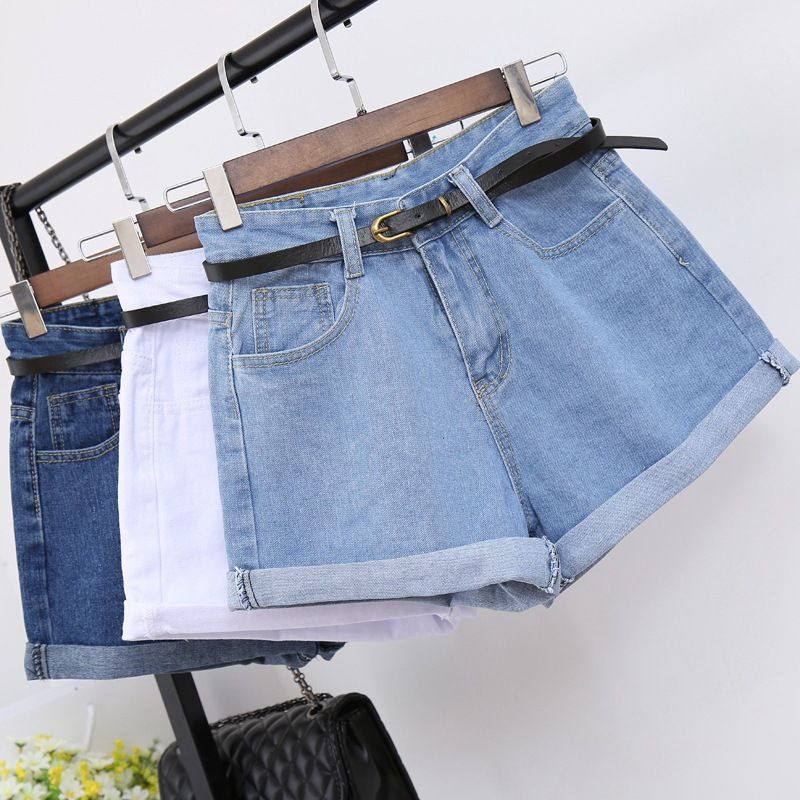 Women's High Waist Denim Shorts Korean Style Summer 2026 Loose Fit Slimming Wide Leg Rolled Hem Trendy Hot Pants Leg Lengthening_mkmklike.com