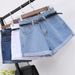 Women's High Waist Denim Shorts Korean Style Summer 2026 Loose Fit Slimming Wide Leg Rolled Hem Trendy Hot Pants Leg Lengthening_mkmklike.com