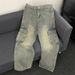 Men's Vintage Workwear Jeans – Distressed Relaxed-Fit Cargo Denim Pants With Multi-Pockets (S-3XL, Washed Blue)_mkmklike.com